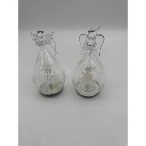 Set Of 2 Winter Lane Illuminated LED Glass Ornaments-Angel- - 6 1/2" Tall